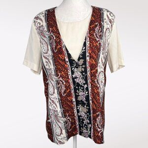 Vintage 90s Cape Cod Mixed Print Button Front Short Sleeve Top Size Large